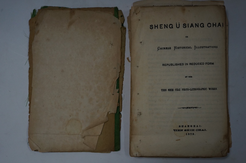 Sheng U Siang Chai or Chinese Historical Illustrations. Republished in reduced form ... title, preface (4) pp. and 276pp. of illustrated text (but some leaves printed rectos only); original pictorial watered silk green w